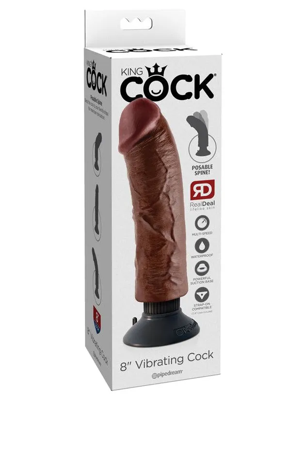 Dildos Pipedream Pipedream King Cock Vibrating Realistic Cock 8 inch Brown