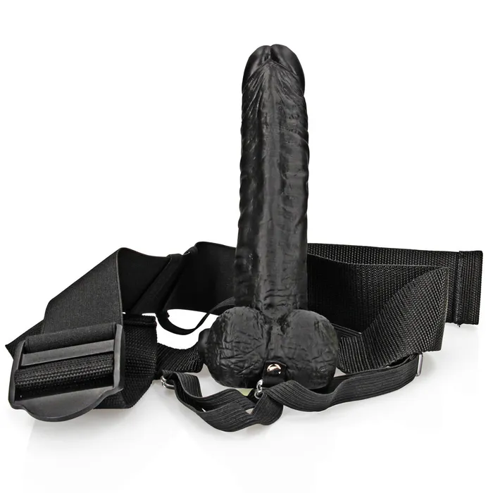 Dildos Shots Toys Shots Real Rock Hollow Strap On With Balls 7 Inch Black