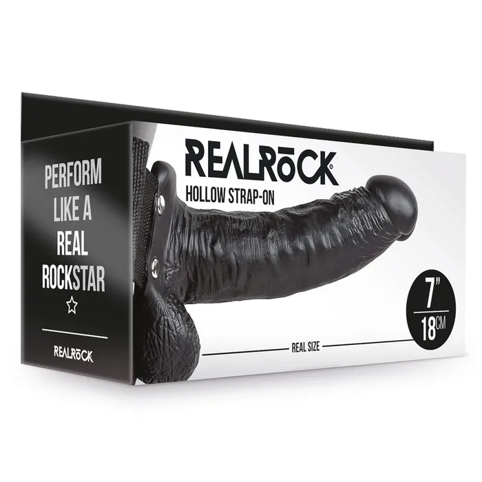 Dildos Shots Toys Shots Real Rock Hollow Strap On With Balls 7 Inch Black