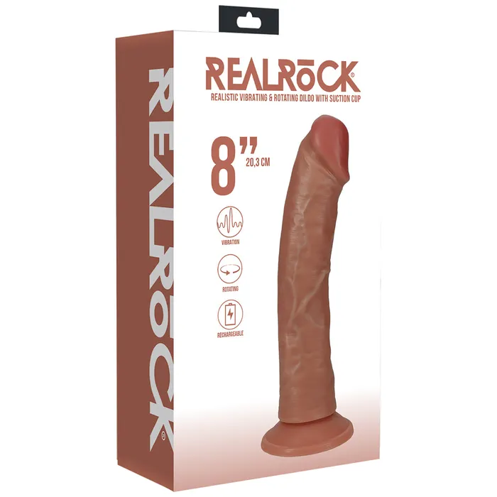 Dildos Shots Toys Shots Real Rock Realistic Curved Rotating Dildo 8 Inch Tan