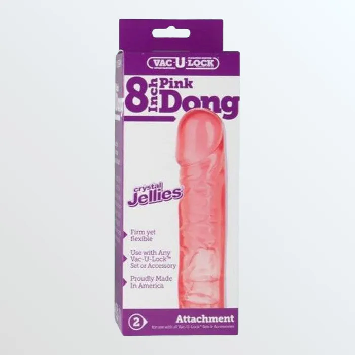 Doc Johnson Dildos VacULock 8 Crystal Jellies Pink Dong for Harnesses