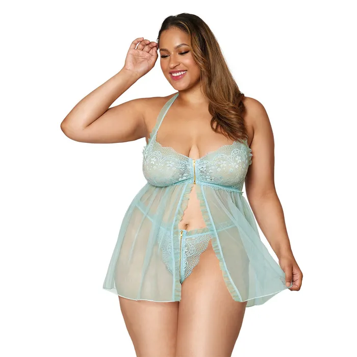 DREAMGIRL Male Sex Toys Dreamgirl Lingerie Stretch lace and mesh babydoll and matching Gstring set with ruffled elastic trims Mint 12813X DREAMGIRL Male Sex Toys Dreamgirl Lingerie Stretch lace and mesh babydoll and matching Gstring set with ruffled elastic trims Mint 12813X