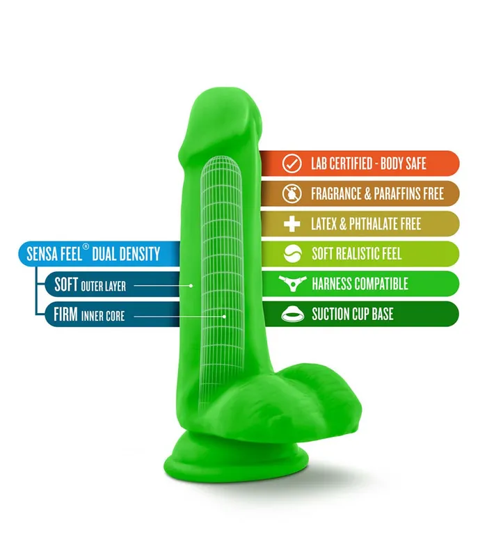 Female Sex Toys Neo Realistic Neon Green 6 With Testicles Blush