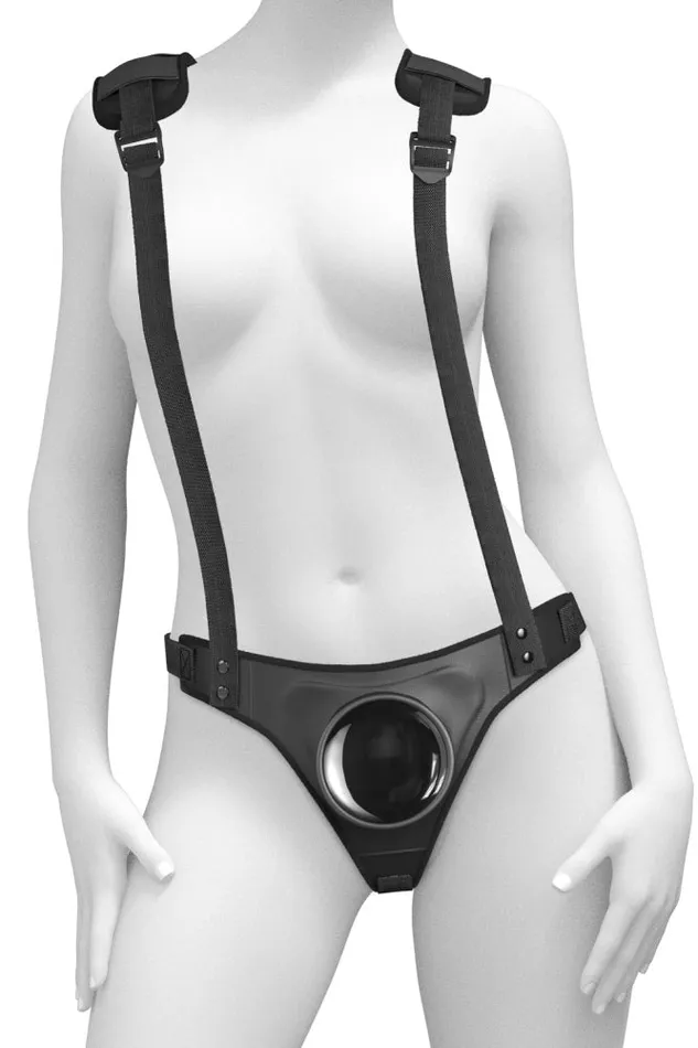 Female Sex Toys Pipedream Pipedream Body Dock Elite Strap On Harness with Suspenders Black