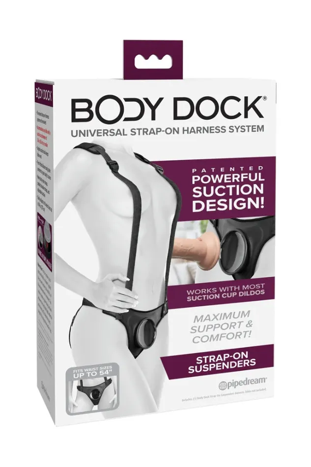 Female Sex Toys Pipedream Pipedream Body Dock Elite Strap On Harness with Suspenders Black