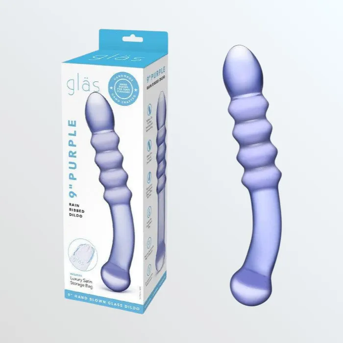 Gls Dildos Gls Purple Rain 85 Beaded Ribbed Glass Dildo