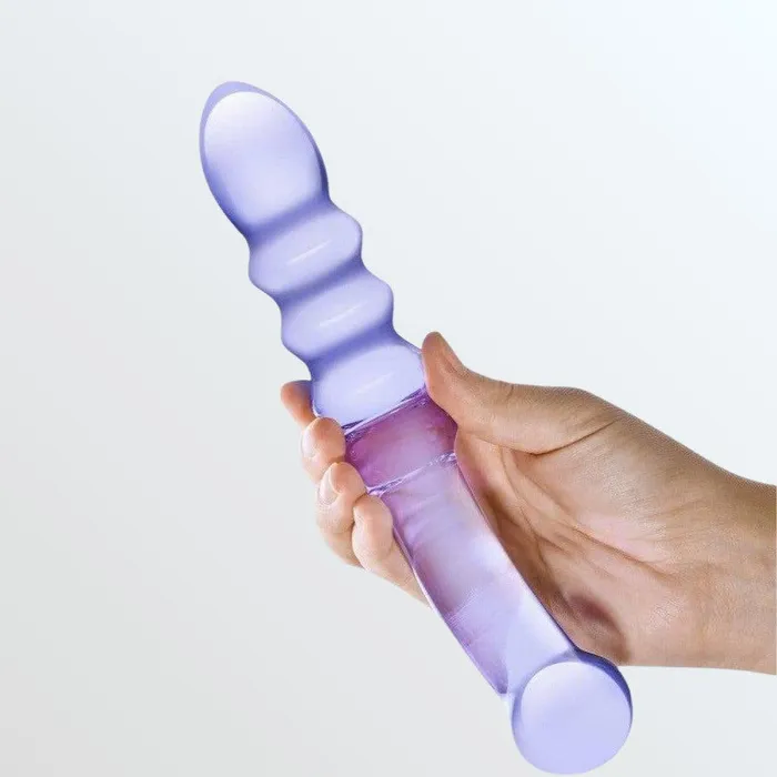 Gls Dildos Gls Purple Rain 85 Beaded Ribbed Glass Dildo
