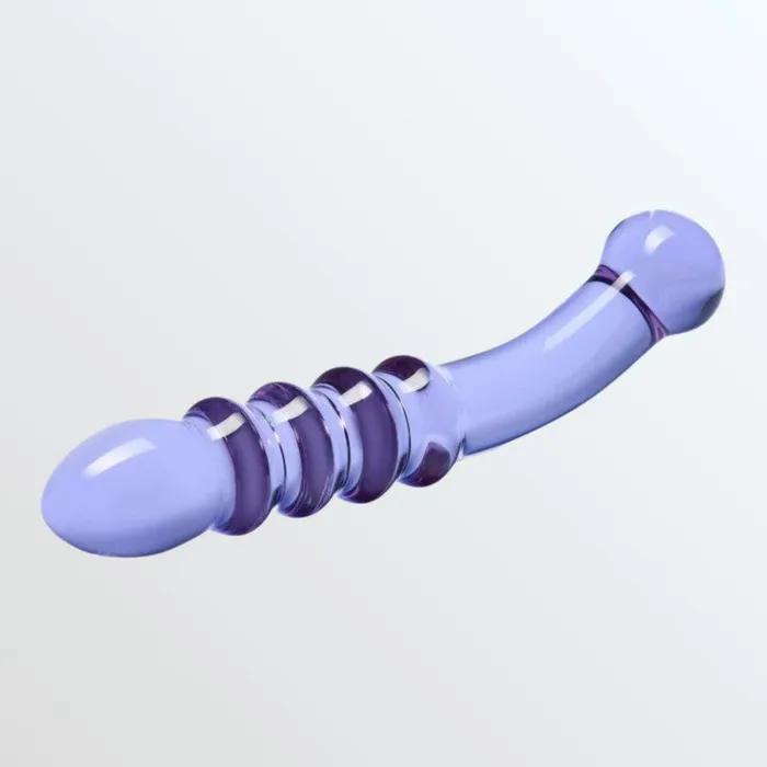 Gls Dildos Gls Purple Rain 85 Beaded Ribbed Glass Dildo