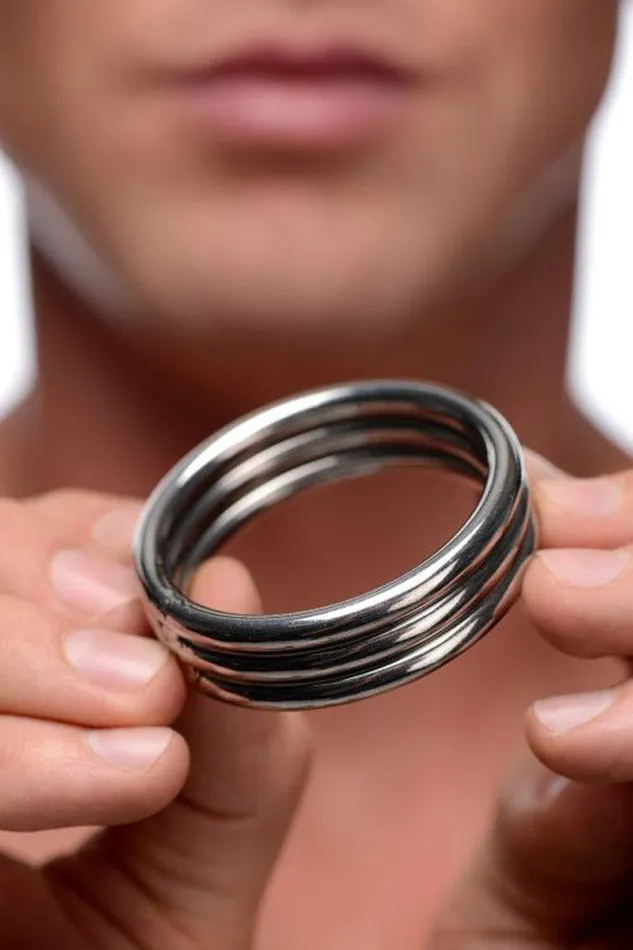 Male Sex Toys XR Brands XR Brands Master Series Echo Stainless Steel Triple Cock Ring Silver