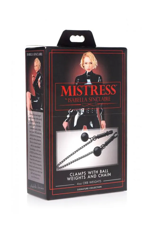 Male Sex Toys XR Brands XR Brands Mistress by Isabella Sinclaire Nipple Clamps w Ball Weights Chain