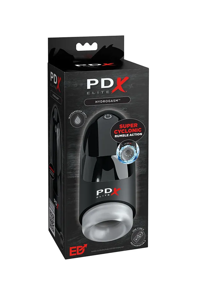 PDX PDX PDX Elite Hydrogasm Vibrating Rotating Masturbator BlackClear Male Sex Toys