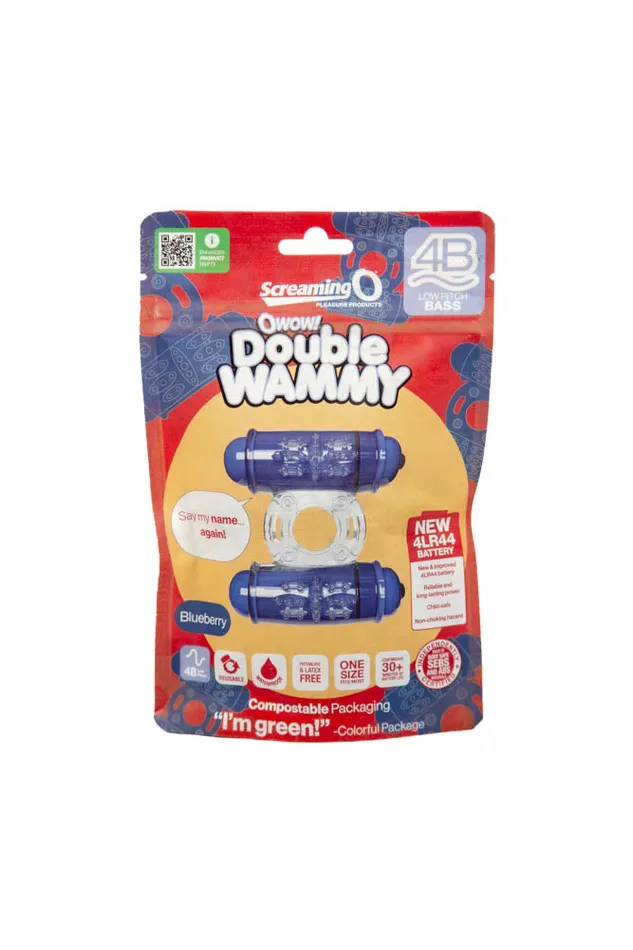 Screaming O Couples Screaming O Double Wammy 4B Dual Vibrating Cock Ring Blueberry