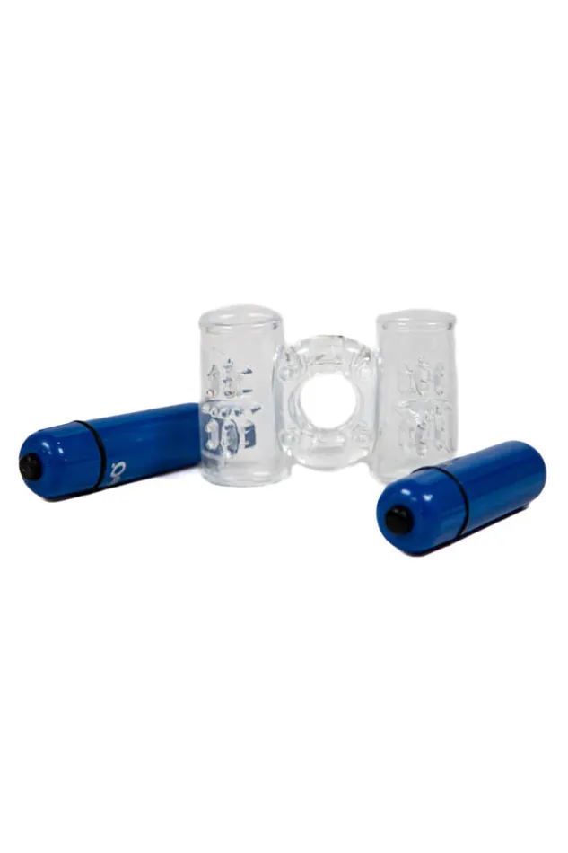 Screaming O Couples Screaming O Double Wammy 4B Dual Vibrating Cock Ring Blueberry