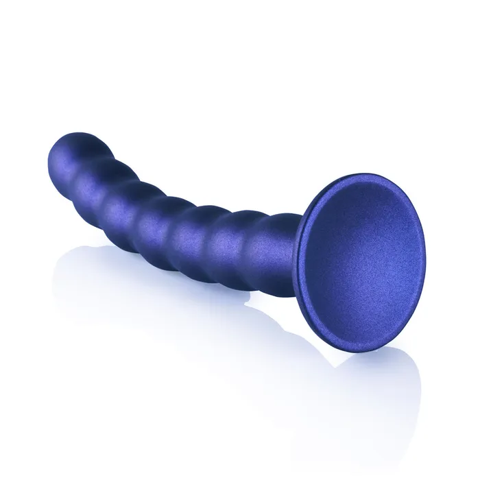 Shots Ouch Liquid Silicone Beaded GSpot 8 Inch Dildo Metallic Blue Shots Toys Dildos