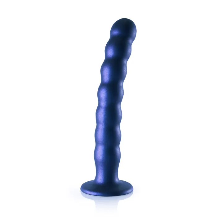 Shots Ouch Liquid Silicone Beaded GSpot 8 Inch Dildo Metallic Blue Shots Toys Dildos