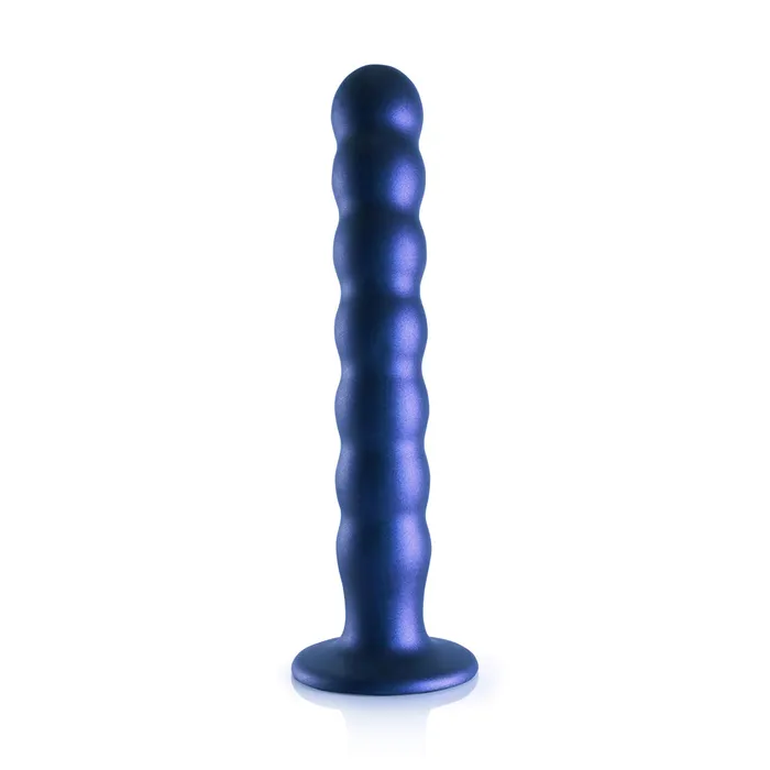 Shots Ouch Liquid Silicone Beaded GSpot 8 Inch Dildo Metallic Blue Shots Toys Dildos
