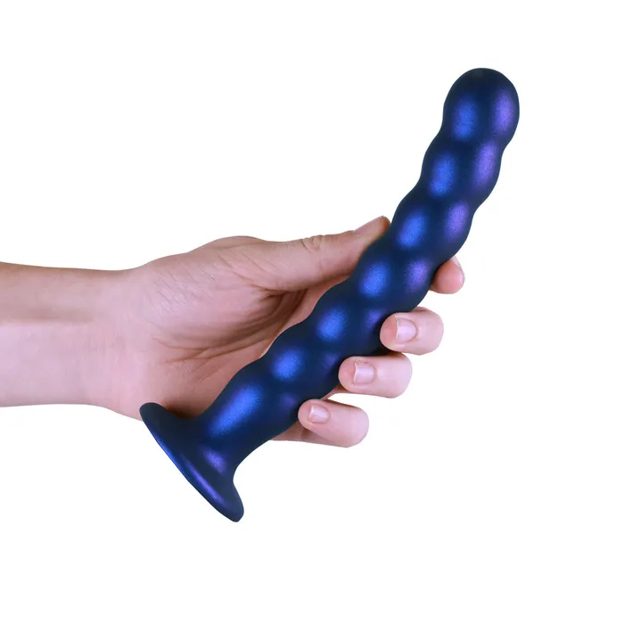 Shots Ouch Liquid Silicone Beaded GSpot 8 Inch Dildo Metallic Blue Shots Toys Dildos
