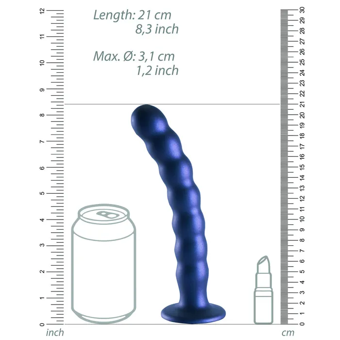 Shots Ouch Liquid Silicone Beaded GSpot 8 Inch Dildo Metallic Blue Shots Toys Dildos