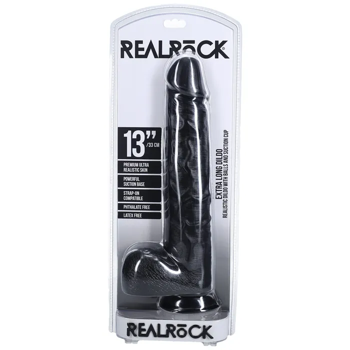 Shots Real Rock Realistic Straight Dildo With Balls 13 Inch Black Shots Toys Dildos