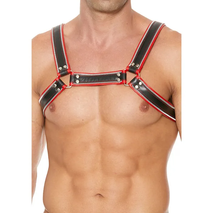 Shots Toys Anal Shots UOMO Z Series Leather Mens Bulldog Harness LXL Black Red Shots Toys Anal Shots UOMO Z Series Leather Mens Bulldog Harness LXL Black Red