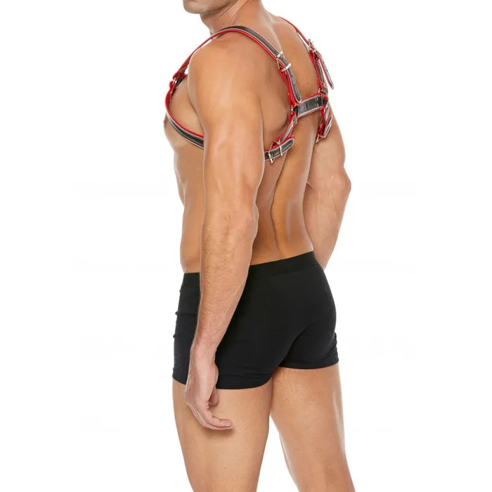Shots Toys Anal Shots UOMO Z Series Leather Mens Bulldog Harness LXL Black Red