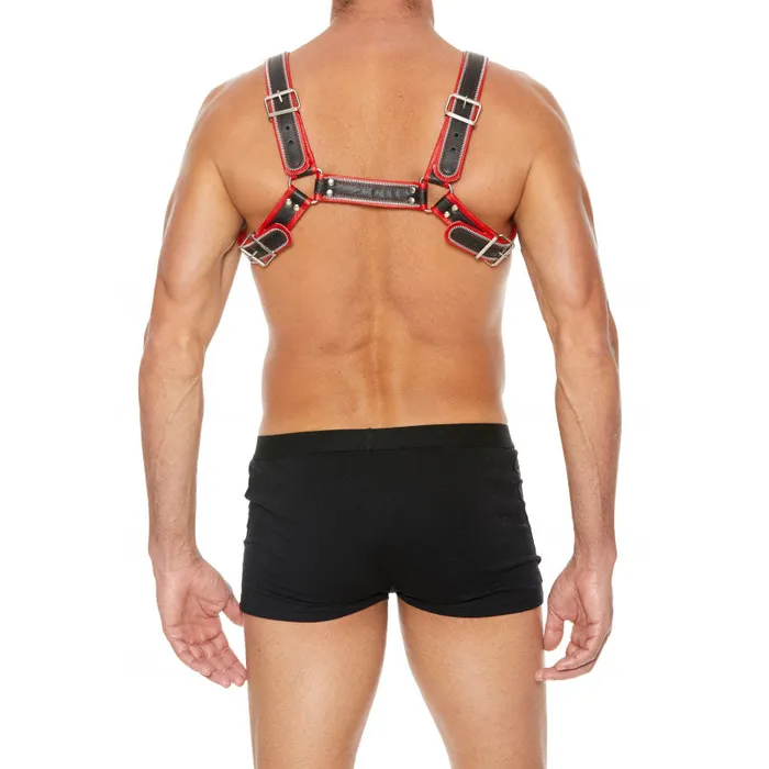 Shots Toys Anal Shots UOMO Z Series Leather Mens Bulldog Harness LXL Black Red