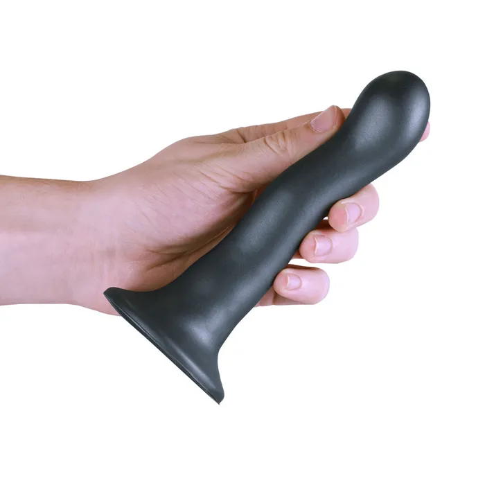 Shots Toys Dildos Shots Ouch Liquid Silicone Curvy GSpot 7 Inch Dildo Gun Metal