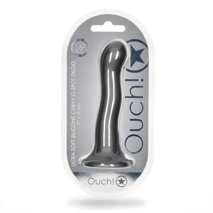 Shots Toys Dildos Shots Ouch Liquid Silicone Curvy GSpot 7 Inch Dildo Gun Metal