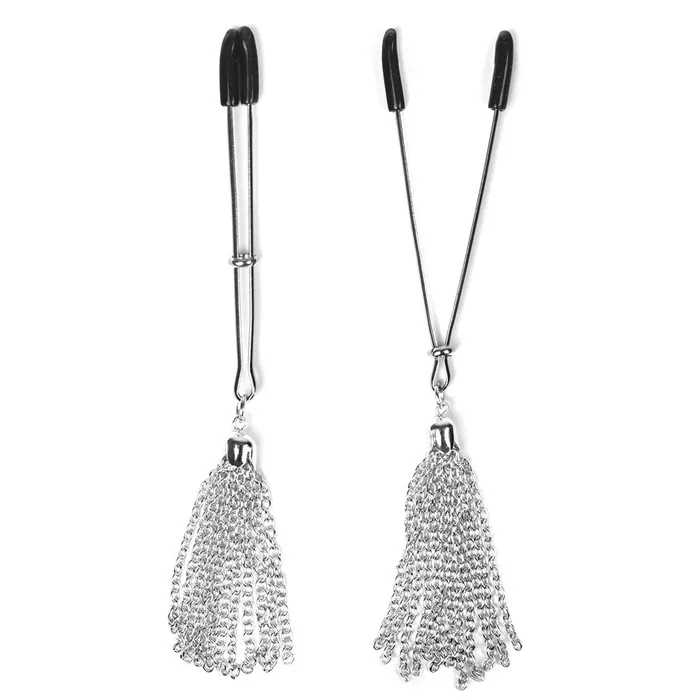 Spartacus Tweezer Nipple Clamps With Chain Tassel Silver SPARTACUS Female Sex Toys Spartacus Tweezer Nipple Clamps With Chain Tassel Silver SPARTACUS Female Sex Toys
