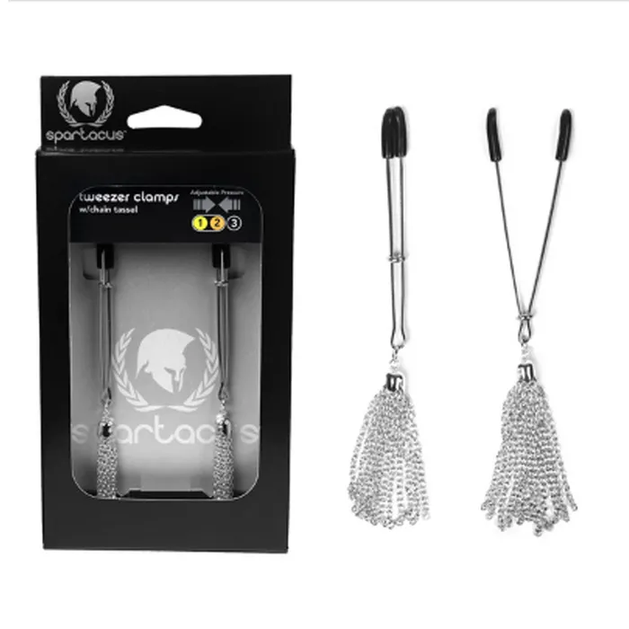 Spartacus Tweezer Nipple Clamps With Chain Tassel Silver SPARTACUS Female Sex Toys