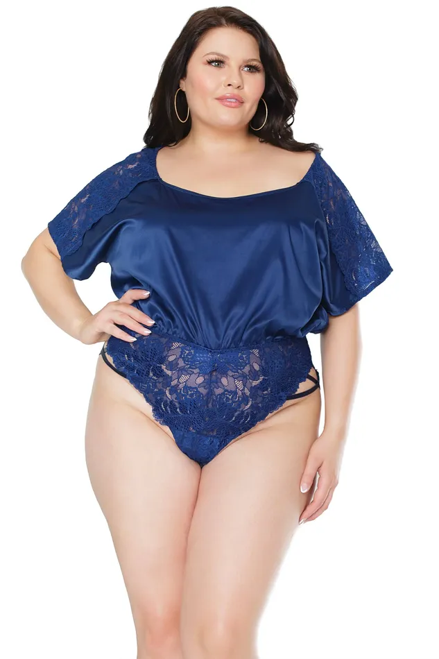 Vibrators Coquette Coquette 22127 PLUS Satin Romper Navy Blue OSXL