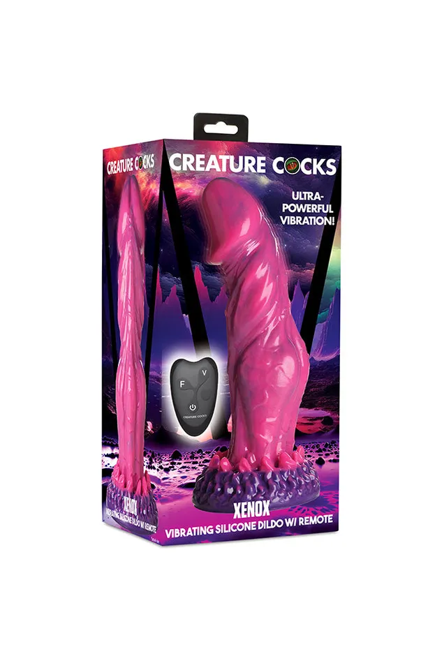 XR Brands Female Sex Toys XR Brands Creature Cocks Xenox Remote Control Vibrating Silicone Dildo Hot Pink