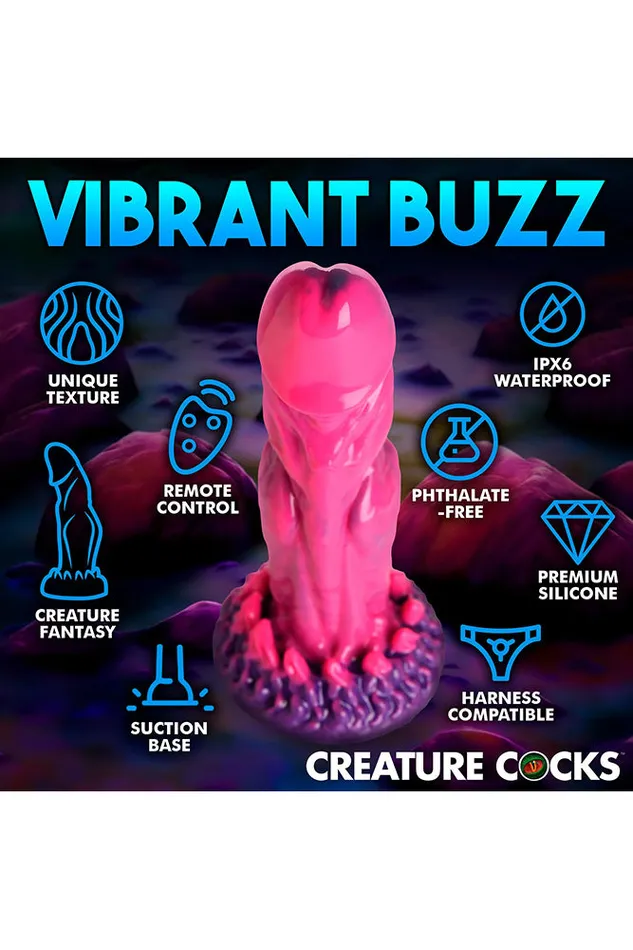 XR Brands Female Sex Toys XR Brands Creature Cocks Xenox Remote Control Vibrating Silicone Dildo Hot Pink