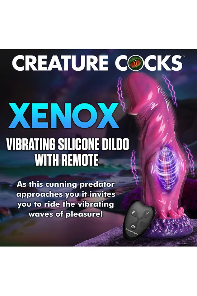 XR Brands Female Sex Toys XR Brands Creature Cocks Xenox Remote Control Vibrating Silicone Dildo Hot Pink