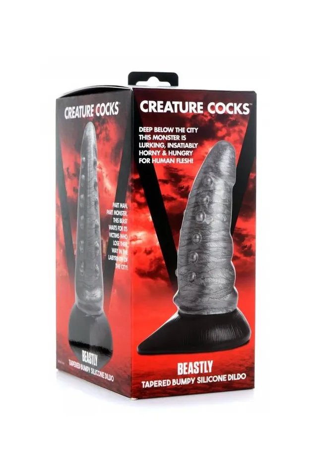 XR Brands XR Brands Creature Cocks Beastly Tapered Bumpy Silicone Dildo Silver Dildos